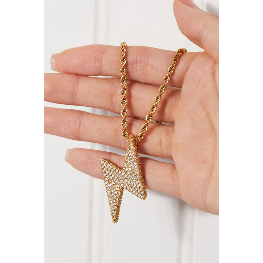 Brass Lightning Pendant Necklace Gold / One Size Apparel and Accessories