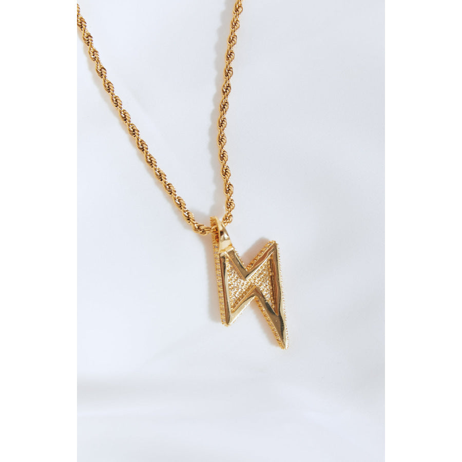 Brass Lightning Pendant Necklace Gold / One Size Apparel and Accessories