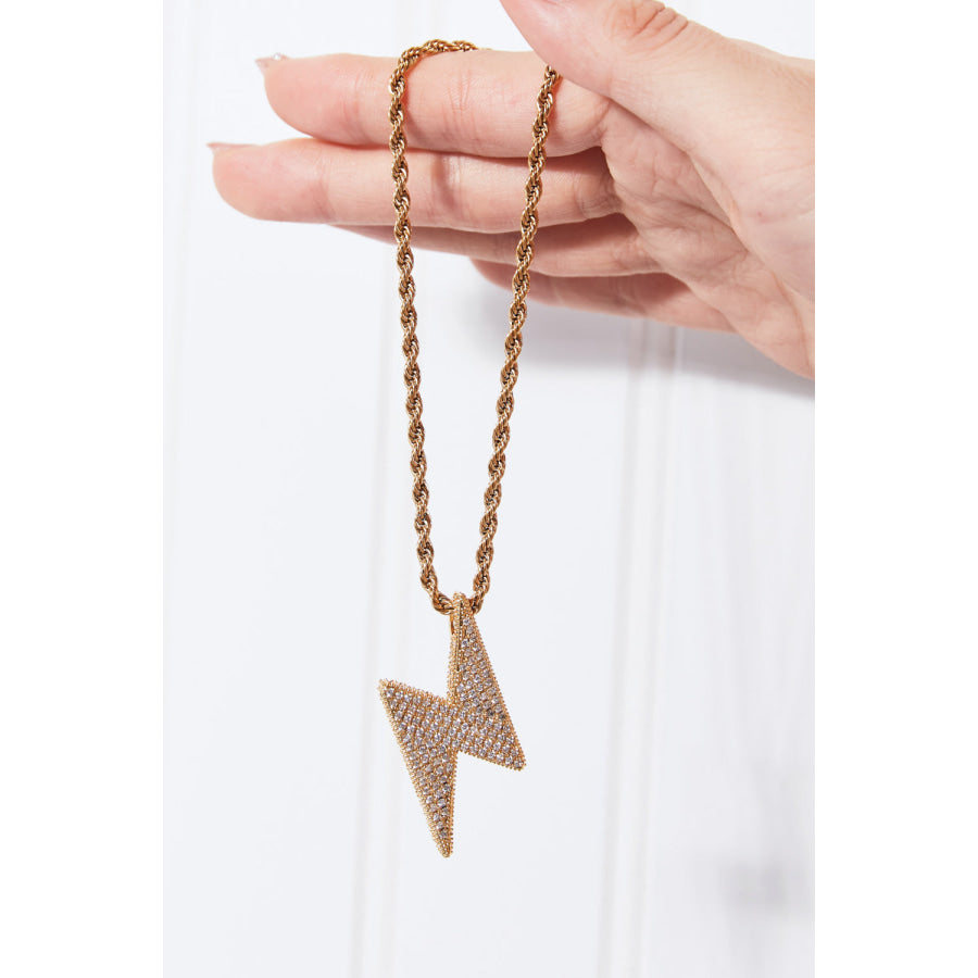 Brass Lightning Pendant Necklace Gold / One Size Apparel and Accessories