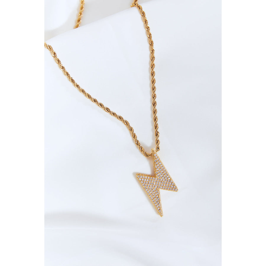 Brass Lightning Pendant Necklace Gold / One Size Apparel and Accessories