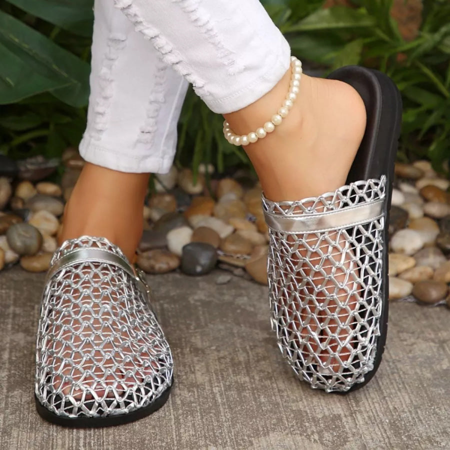 Breathable Buckle Decor Sandals Silver / 36 Apparel and Accessories