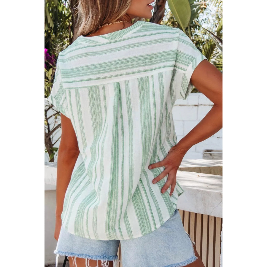 Breathable Gauze Half Button Short Sleeve Casual Blouse Apparel and Accessories