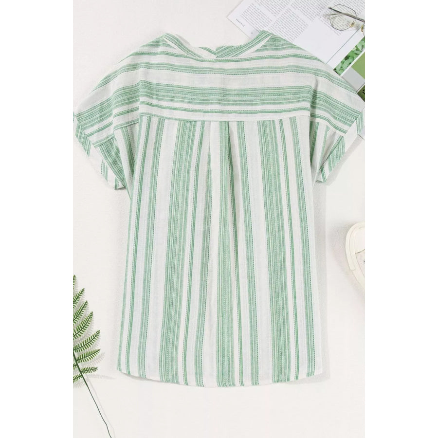 Breathable Gauze Half Button Short Sleeve Casual Blouse Apparel and Accessories