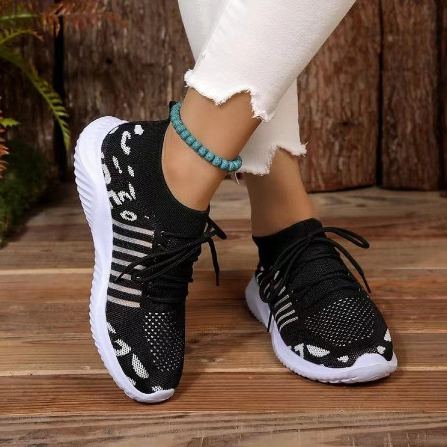 Breathable Leopard Mesh Lace Up Sneakers Apparel and Accessories