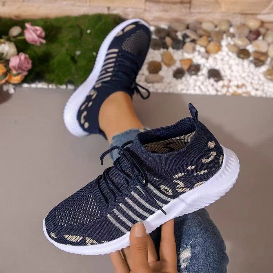 Breathable Leopard Mesh Lace Up Sneakers Apparel and Accessories