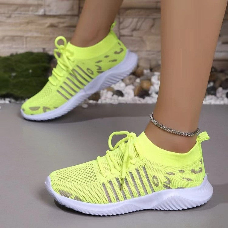 Breathable Leopard Mesh Lace Up Sneakers Apparel and Accessories