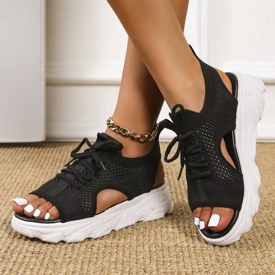 Breathable Mesh Lace-Up Platform Sandals Apparel and Accessories