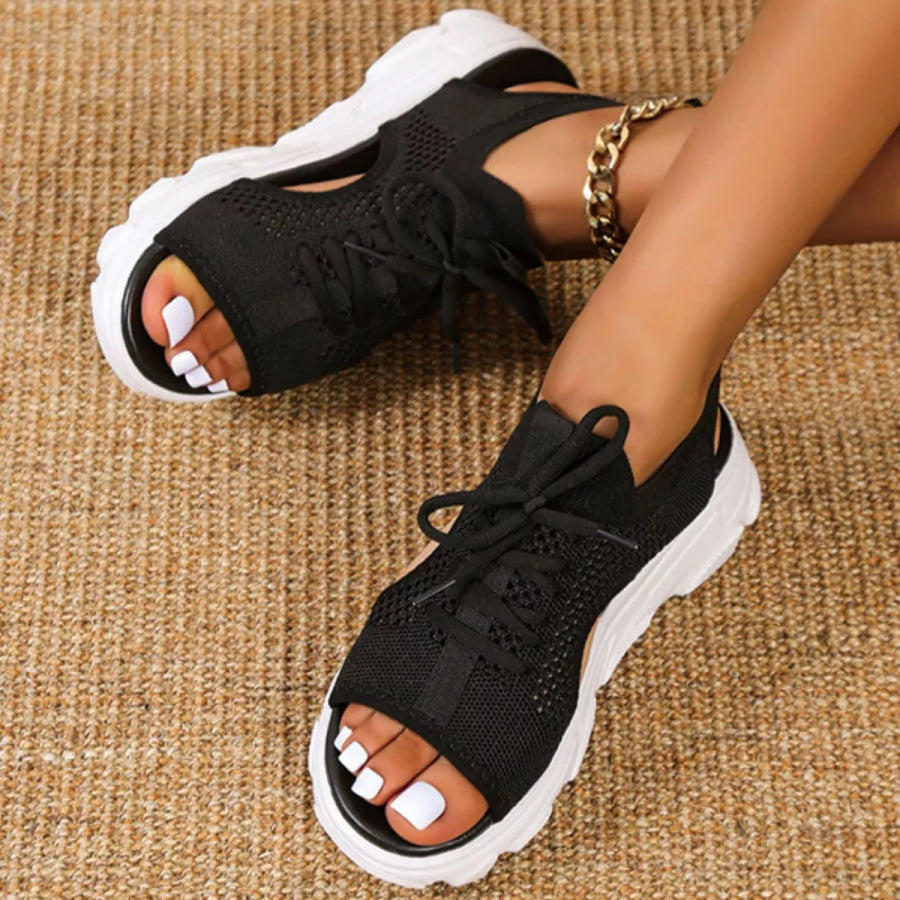 Breathable Mesh Lace-Up Platform Sandals Apparel and Accessories
