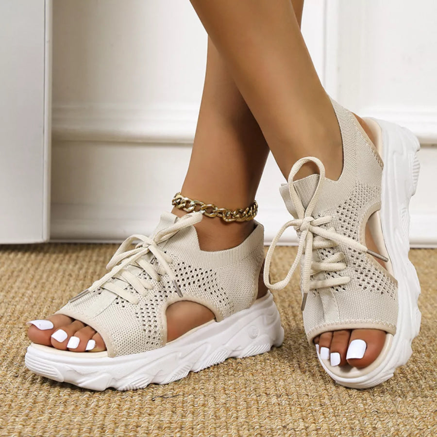 Breathable Mesh Lace-Up Platform Sandals Apparel and Accessories