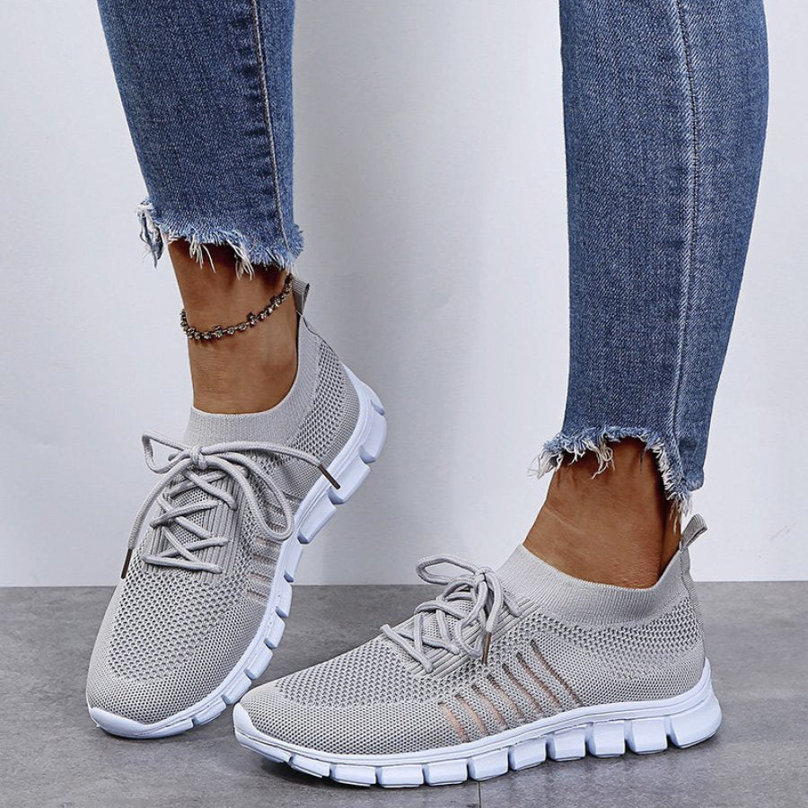 Breathable Mesh Lace Up Sneakers Gray / 35(US4) Apparel and Accessories