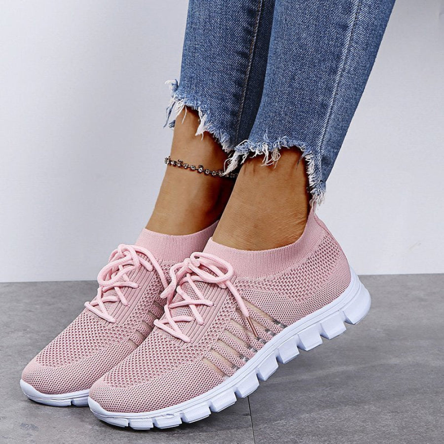 Breathable Mesh Lace Up Sneakers Pink / 35(US4) Apparel and Accessories