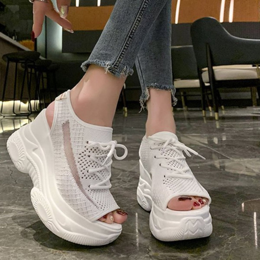 Breathable Mesh Platform Sandals White Opp Bag / 34 Apparel and Accessories