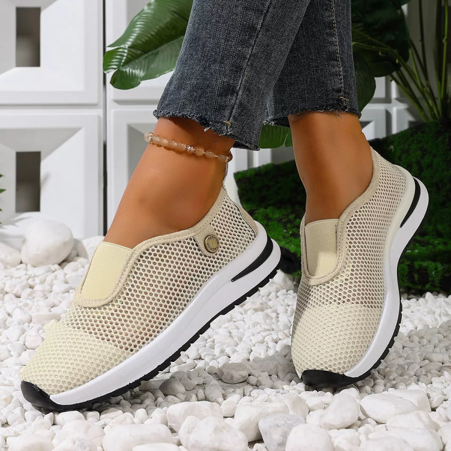 Breathable Mesh Slip-Ons Beige / 36 Apparel and Accessories