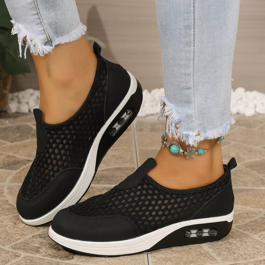 Breathable Mesh Wedge Slip-Ons Black / 36 Apparel and Accessories