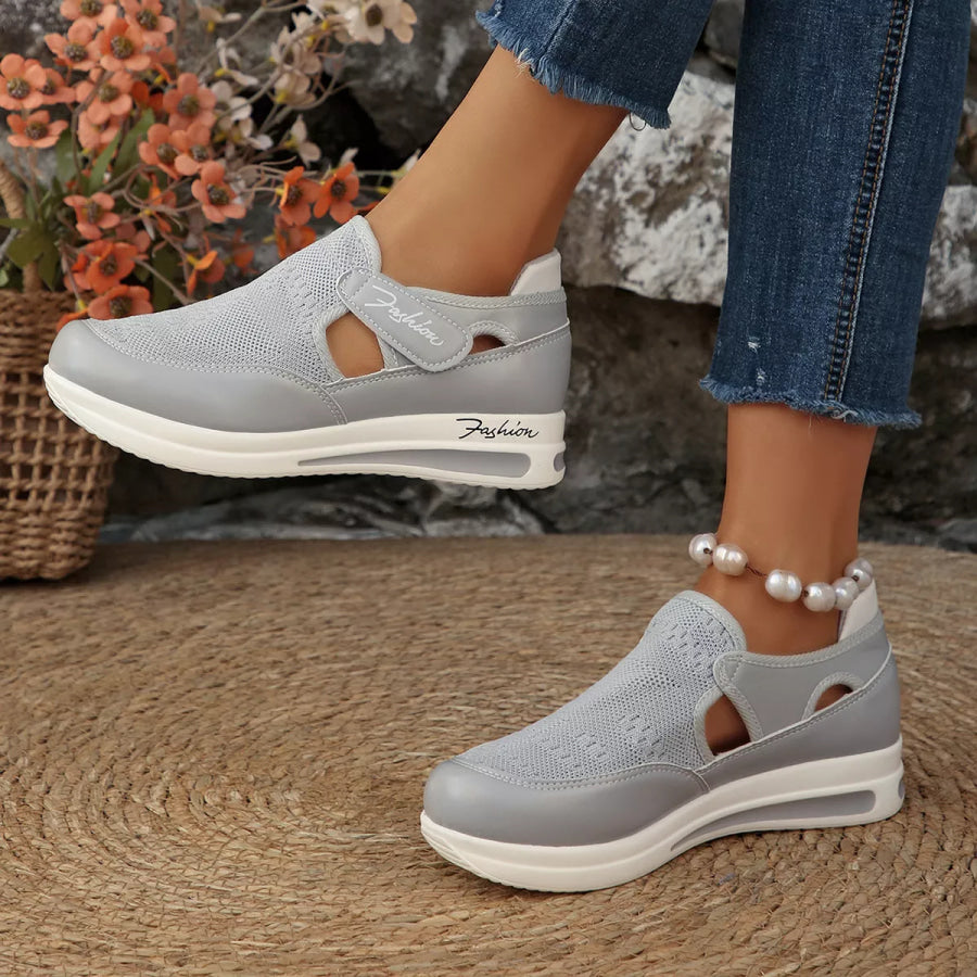 Breathable Mesh Wedge Sneakers Gray / 36 Apparel and Accessories