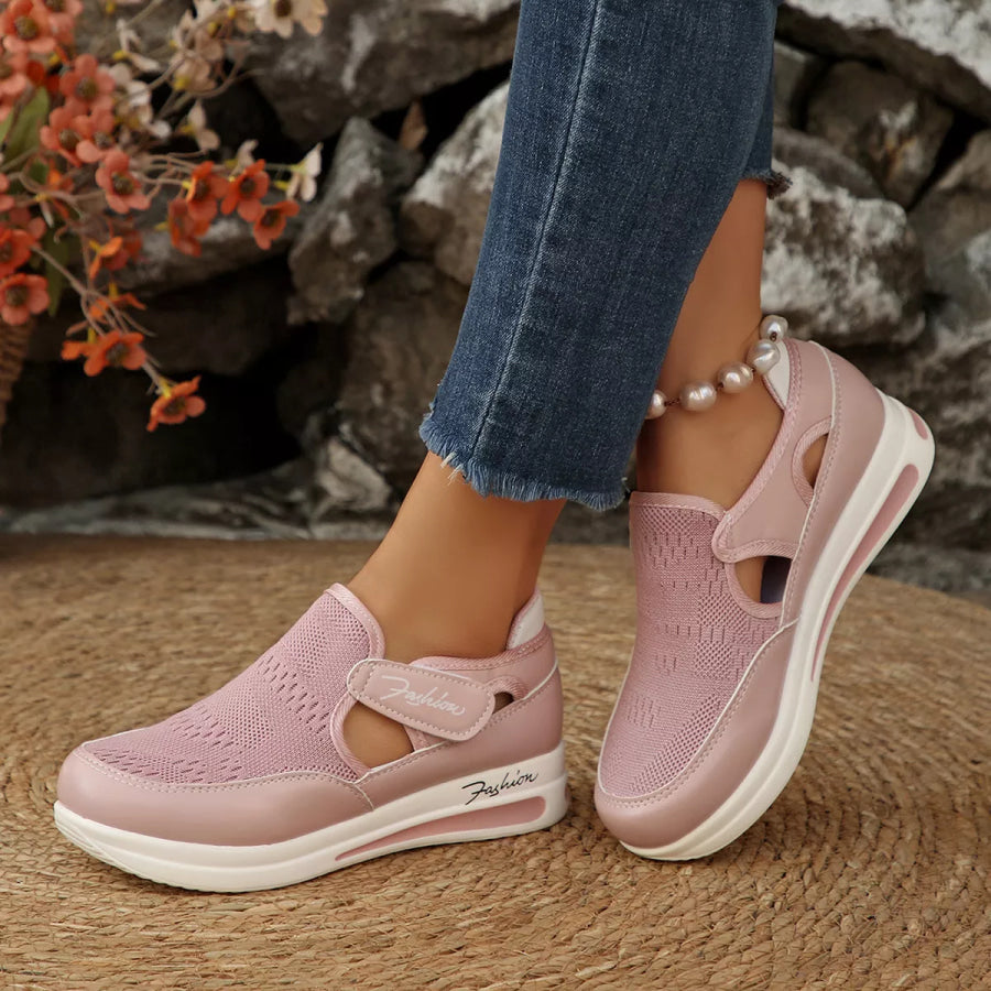 Breathable Mesh Wedge Sneakers Pink / 36 Apparel and Accessories