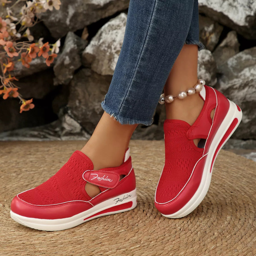 Breathable Mesh Wedge Sneakers Red / 36 Apparel and Accessories