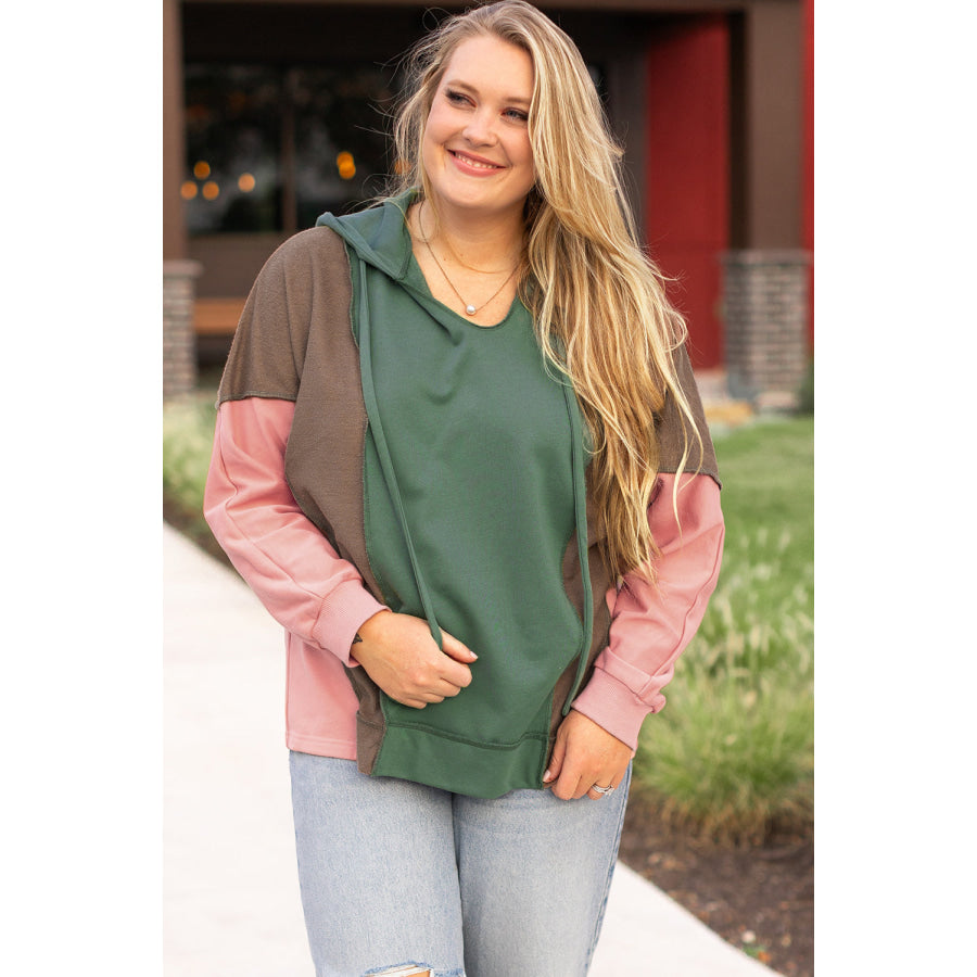 Breen Plus Size Colorblock Patchwork V Neck Hoodie Sale (50% OFF)/Sale (50% OFF)