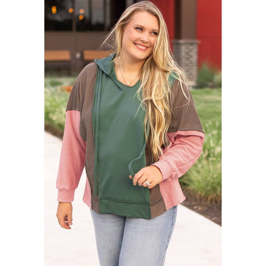Breen Plus Size Colorblock Patchwork V Neck Hoodie Sale (50% OFF)/Sale (50% OFF)