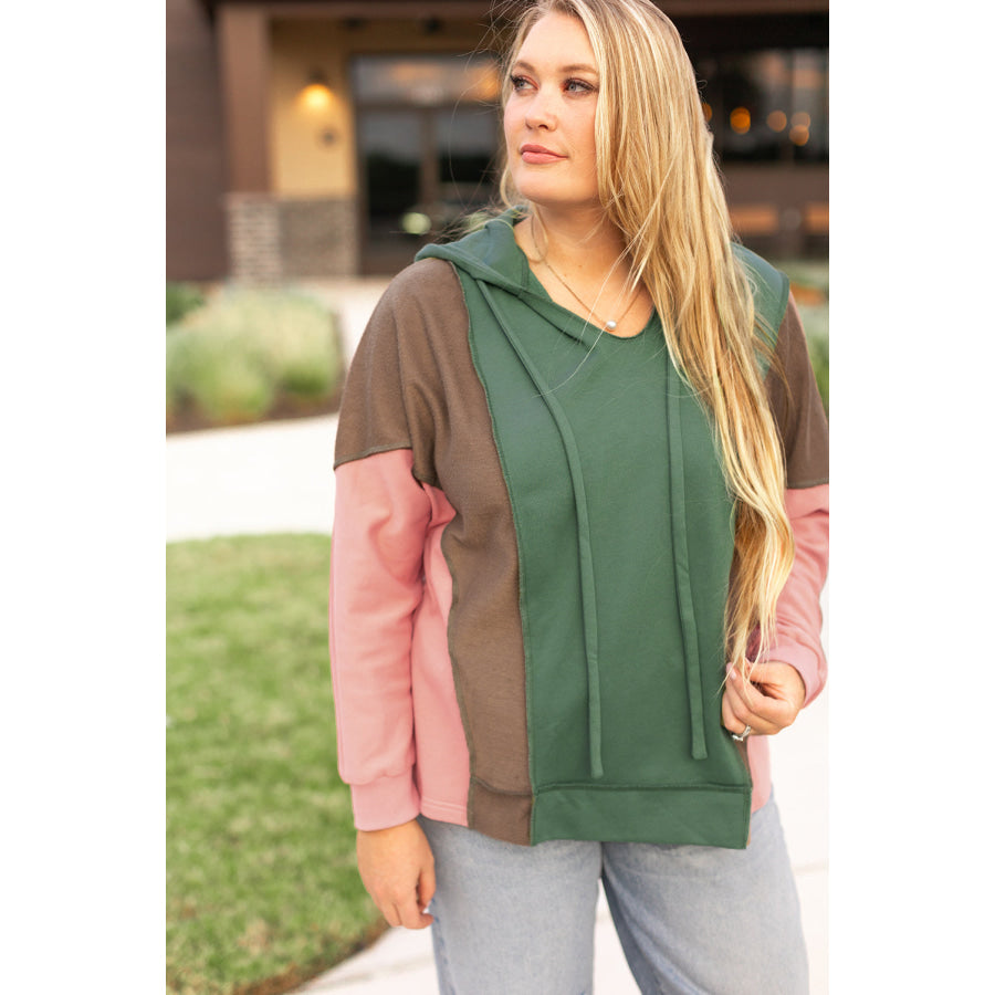 Breen Plus Size Colorblock Patchwork V Neck Hoodie Sale (50% OFF)/Sale (50% OFF)