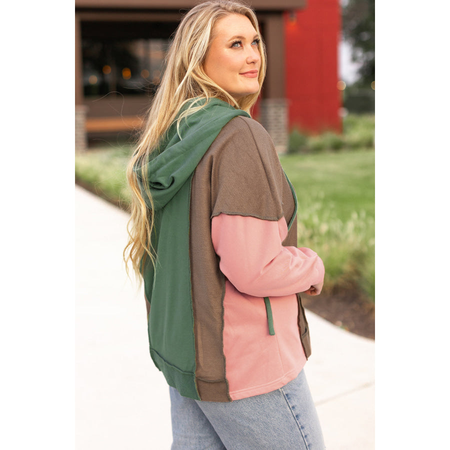 Breen Plus Size Colorblock Patchwork V Neck Hoodie Sale (50% OFF)/Sale (50% OFF)
