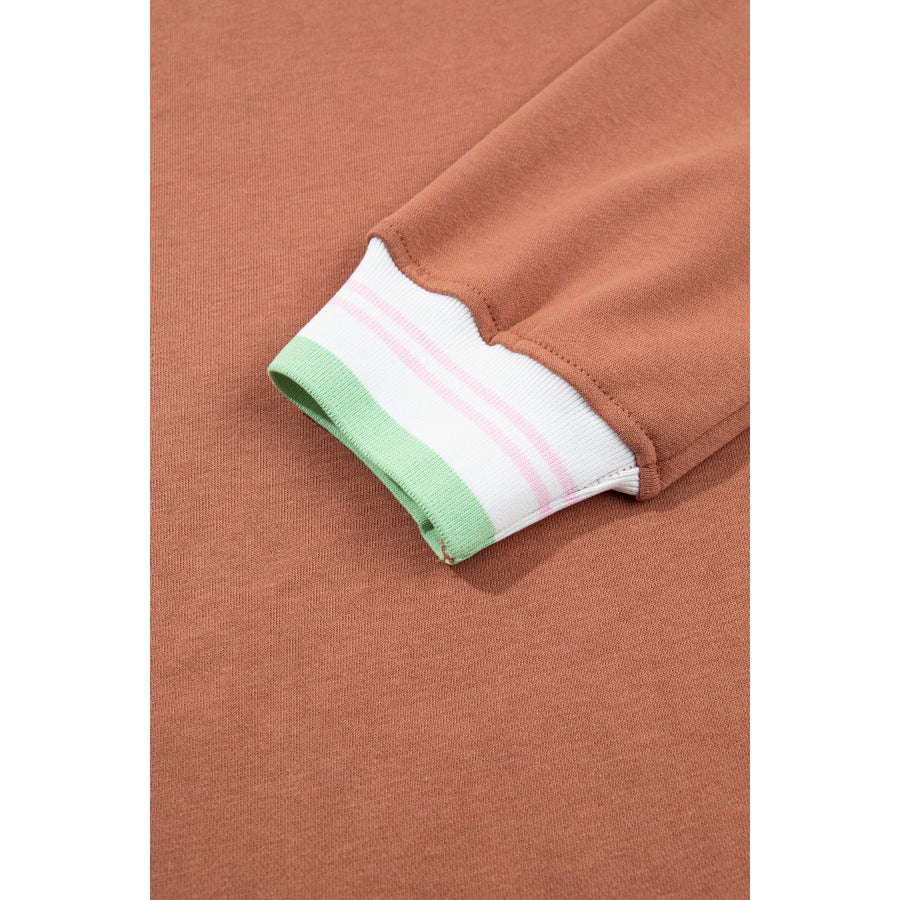 Bright Green Contrast Striped Trim Baggy Pullover Sweatshirt Tops/Sweatshirts & Hoodies