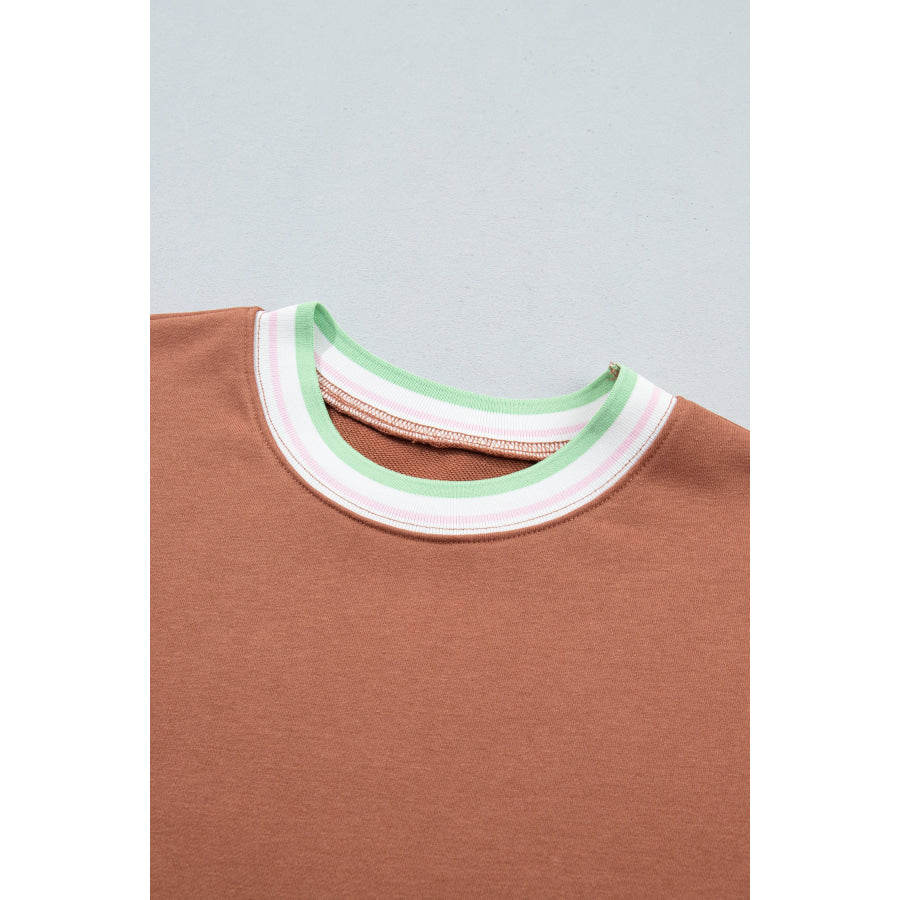 Bright Green Contrast Striped Trim Baggy Pullover Sweatshirt Tops/Sweatshirts & Hoodies