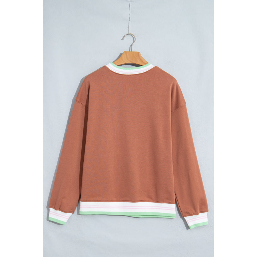 Bright Green Contrast Striped Trim Baggy Pullover Sweatshirt Tops/Sweatshirts & Hoodies