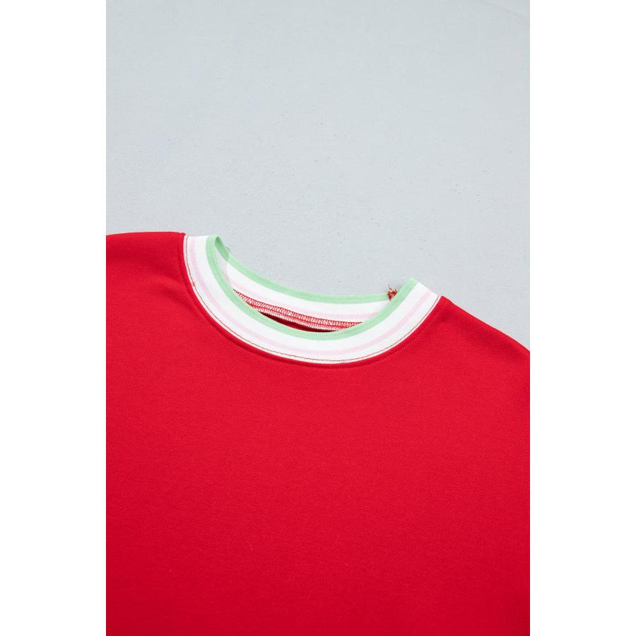 Bright Green Contrast Striped Trim Baggy Pullover Sweatshirt Tops/Sweatshirts & Hoodies