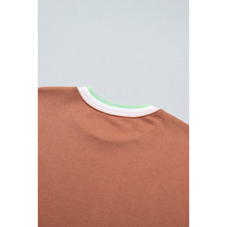 Bright Green Contrast Striped Trim Baggy Pullover Sweatshirt Tops/Sweatshirts & Hoodies