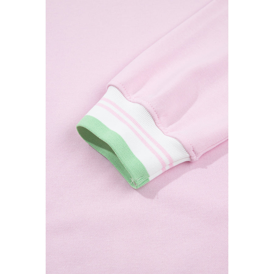 Bright Green Contrast Striped Trim Baggy Pullover Sweatshirt Tops/Sweatshirts & Hoodies
