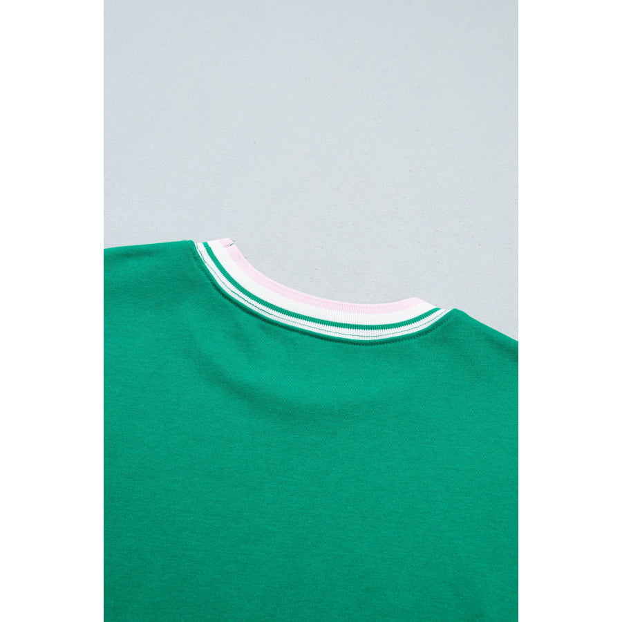 Bright Green Contrast Striped Trim Baggy Pullover Sweatshirt Tops/Sweatshirts & Hoodies