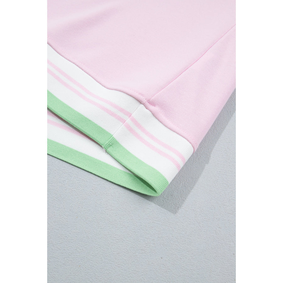 Bright Green Contrast Striped Trim Baggy Pullover Sweatshirt Tops/Sweatshirts & Hoodies