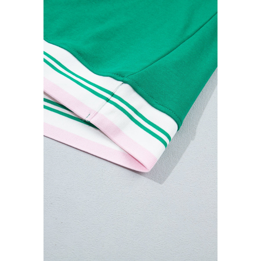 Bright Green Contrast Striped Trim Baggy Pullover Sweatshirt Tops/Sweatshirts & Hoodies