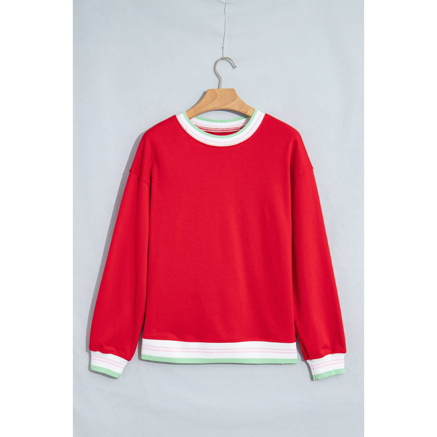 Bright Green Contrast Striped Trim Baggy Pullover Sweatshirt Tops/Sweatshirts & Hoodies