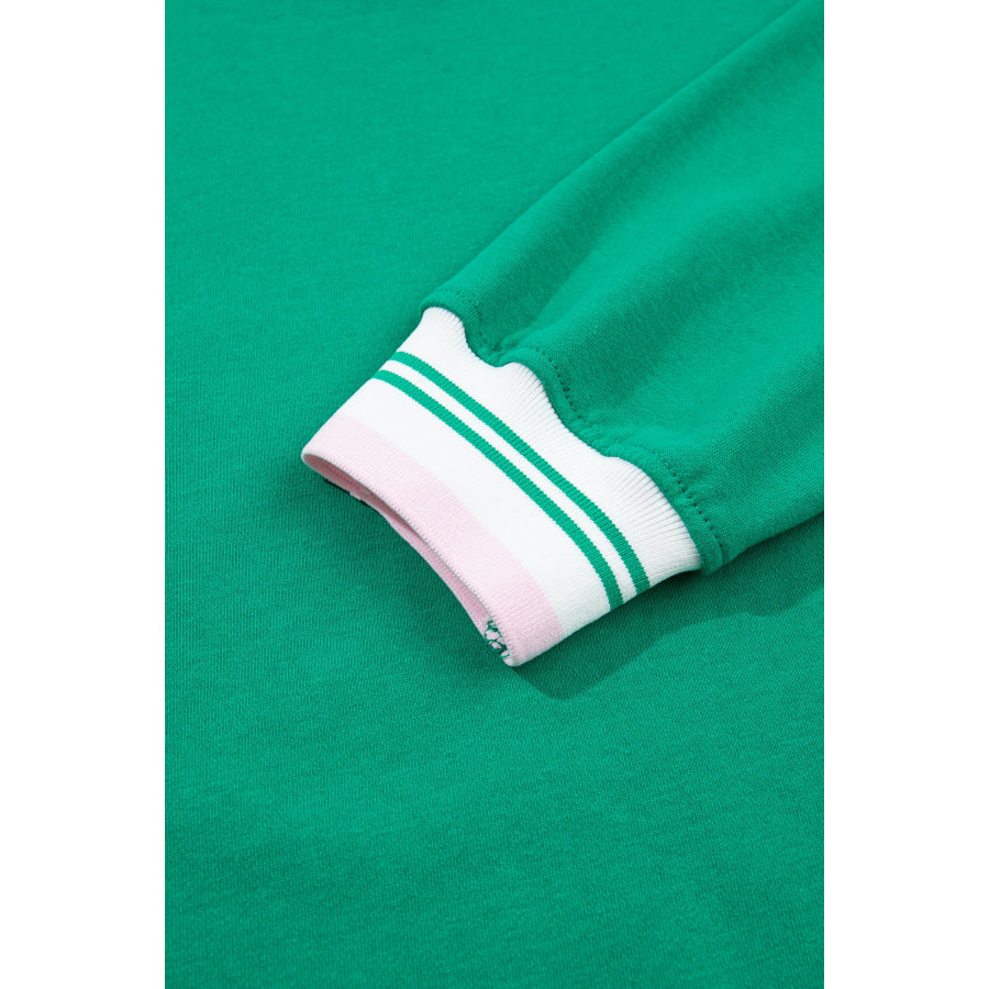 Bright Green Contrast Striped Trim Baggy Pullover Sweatshirt Tops/Sweatshirts & Hoodies
