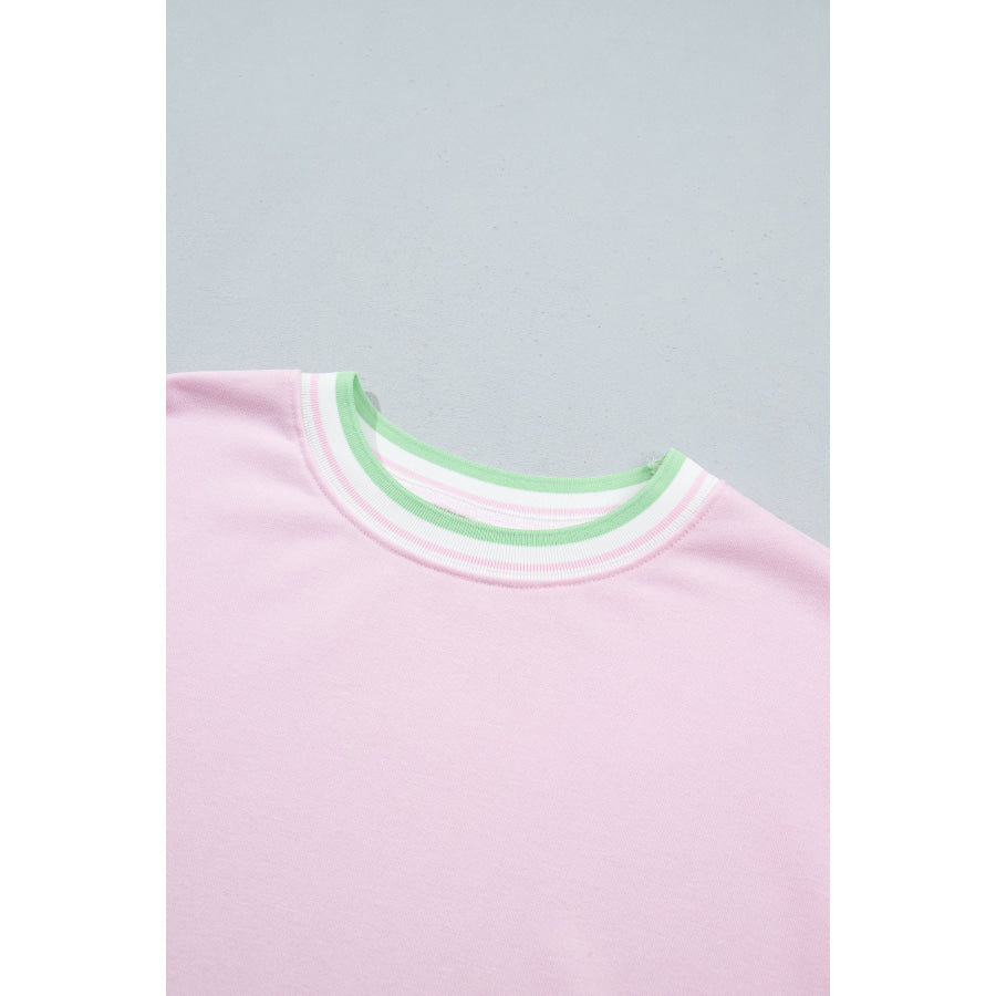 Bright Green Contrast Striped Trim Baggy Pullover Sweatshirt Tops/Sweatshirts & Hoodies