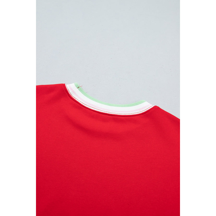 Bright Green Contrast Striped Trim Baggy Pullover Sweatshirt Tops/Sweatshirts & Hoodies