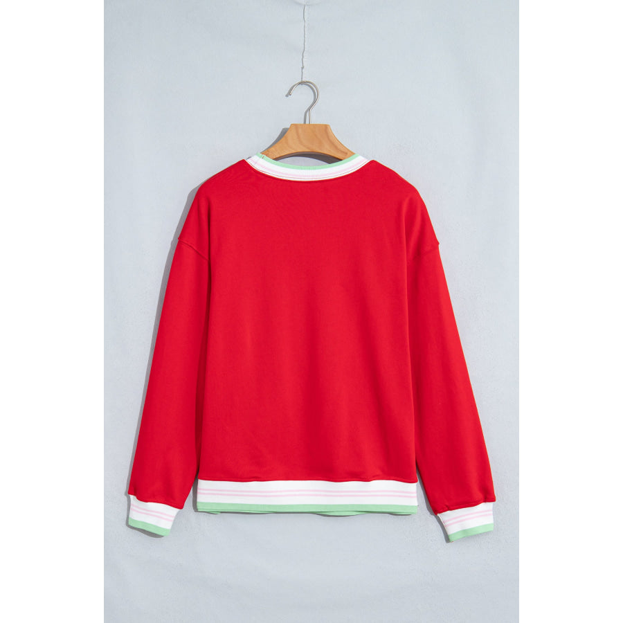 Bright Green Contrast Striped Trim Baggy Pullover Sweatshirt Tops/Sweatshirts & Hoodies