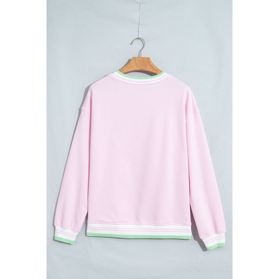 Bright Green Contrast Striped Trim Baggy Pullover Sweatshirt Tops/Sweatshirts & Hoodies