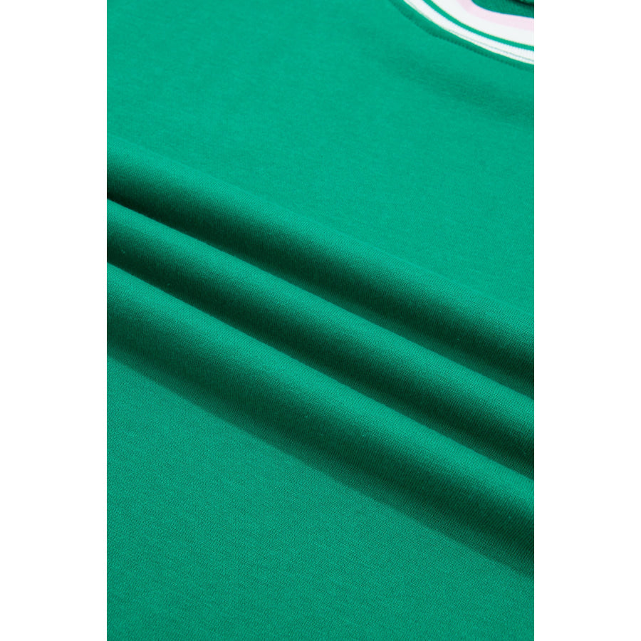 Bright Green Contrast Striped Trim Baggy Pullover Sweatshirt Tops/Sweatshirts & Hoodies