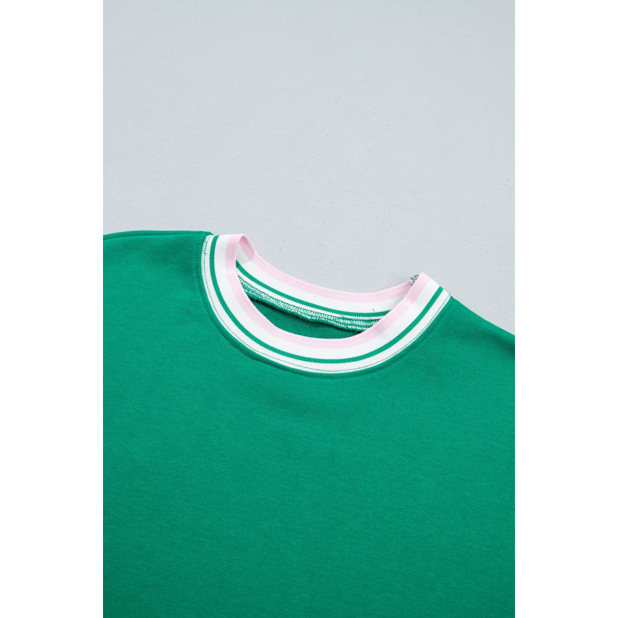 Bright Green Contrast Striped Trim Baggy Pullover Sweatshirt Tops/Sweatshirts & Hoodies
