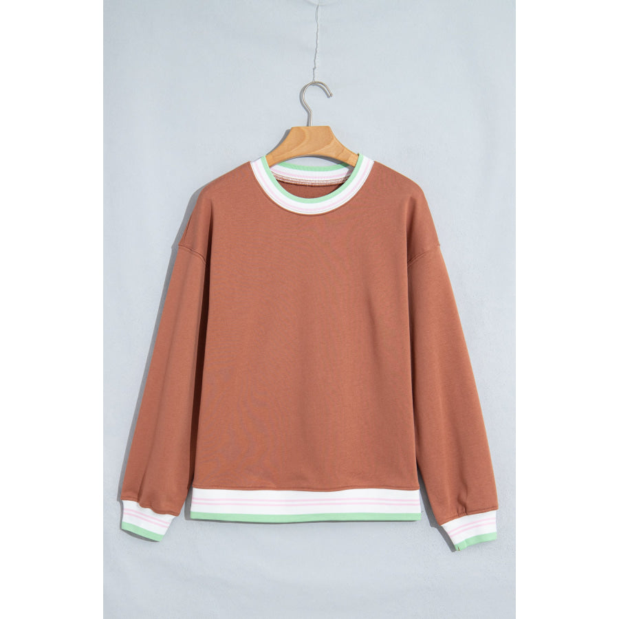 Bright Green Contrast Striped Trim Baggy Pullover Sweatshirt Tops/Sweatshirts & Hoodies