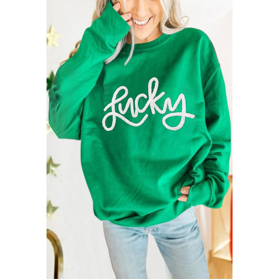 Bright Green MERRY Graphic Pullover Sweatshirt Green / S / 50% Polyester + 50% Cotton Tops/Sweatshirts &amp; Hoodies