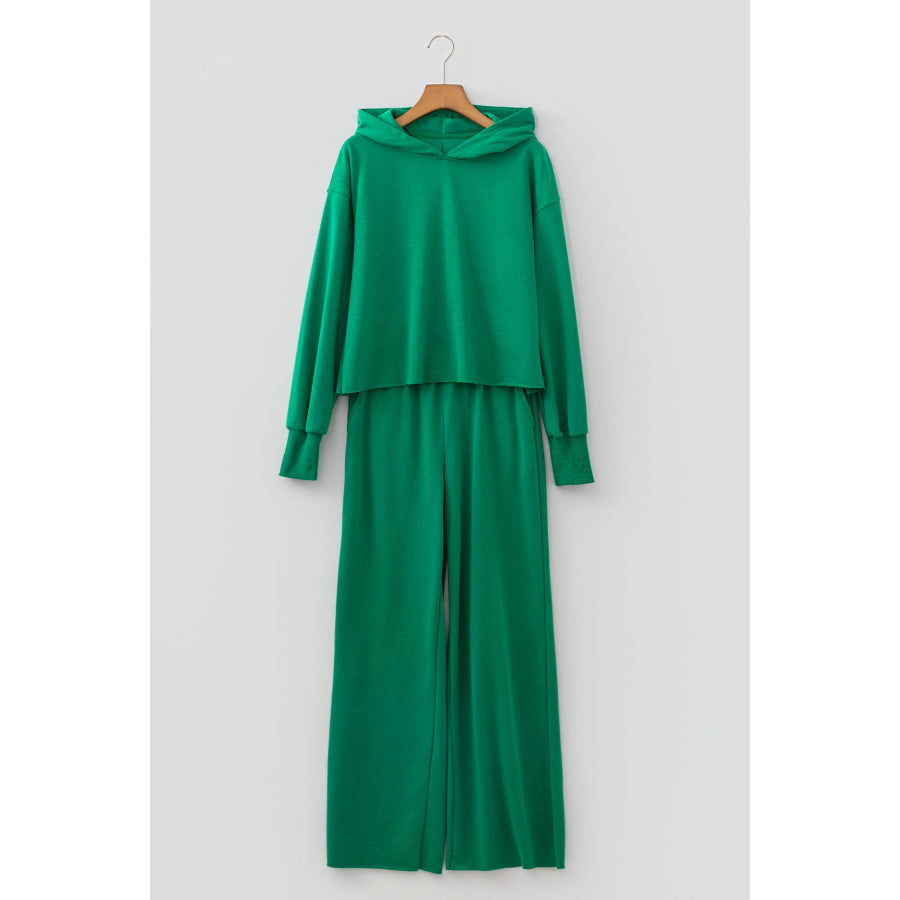 Bright Green Solid Color Hooded Long Sleeve Elastic Waist Pocket Pant Set Two Piece Sets/Pant Sets