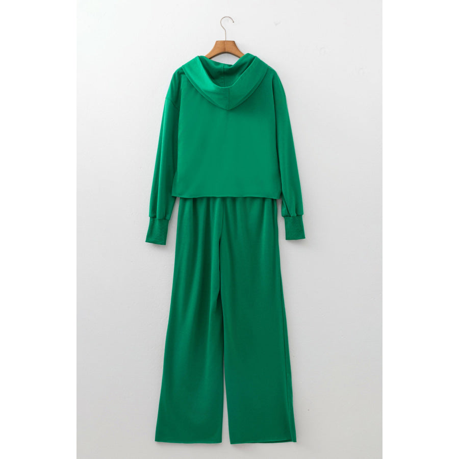 Bright Green Solid Color Hooded Long Sleeve Elastic Waist Pocket Pant Set Two Piece Sets/Pant Sets