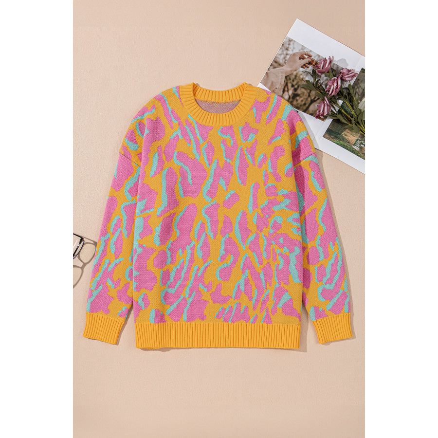 Bright Pink Plus Size Leopard Ribbed Trim Sweater Sale (50% OFF)/Sale (50% OFF)