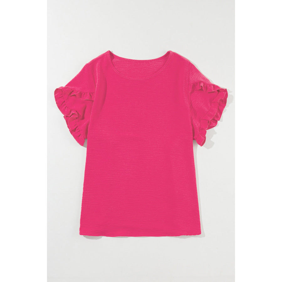 Bright Pink Ruffled Short Sleeve Plus Size Top Plus Size/Plus Size Tops/Plus Size Tops &amp; Tees