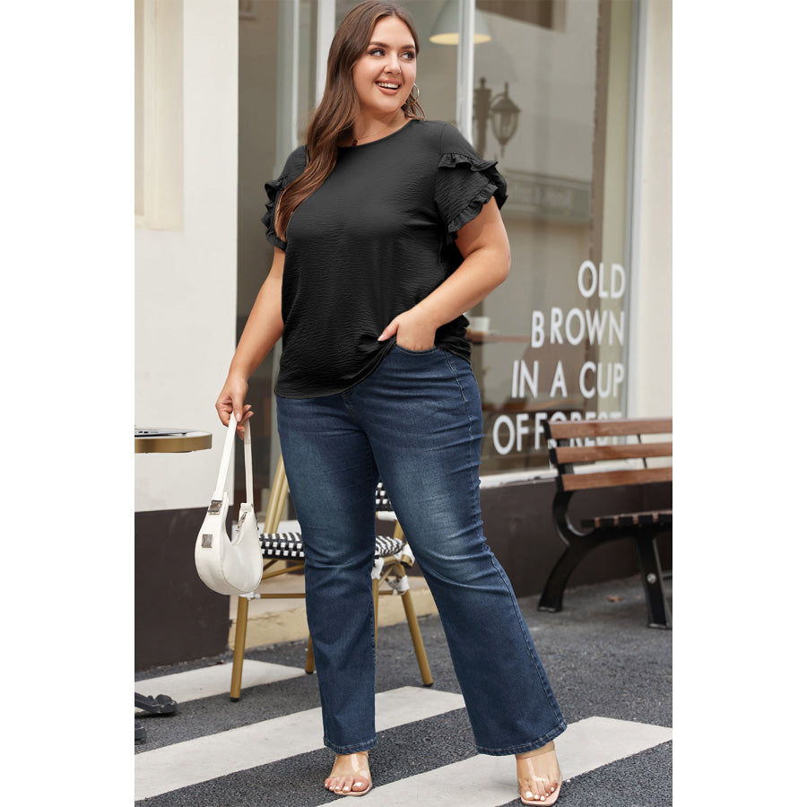 Bright Pink Ruffled Short Sleeve Plus Size Top Plus Size/Plus Size Tops/Plus Size Tops &amp; Tees