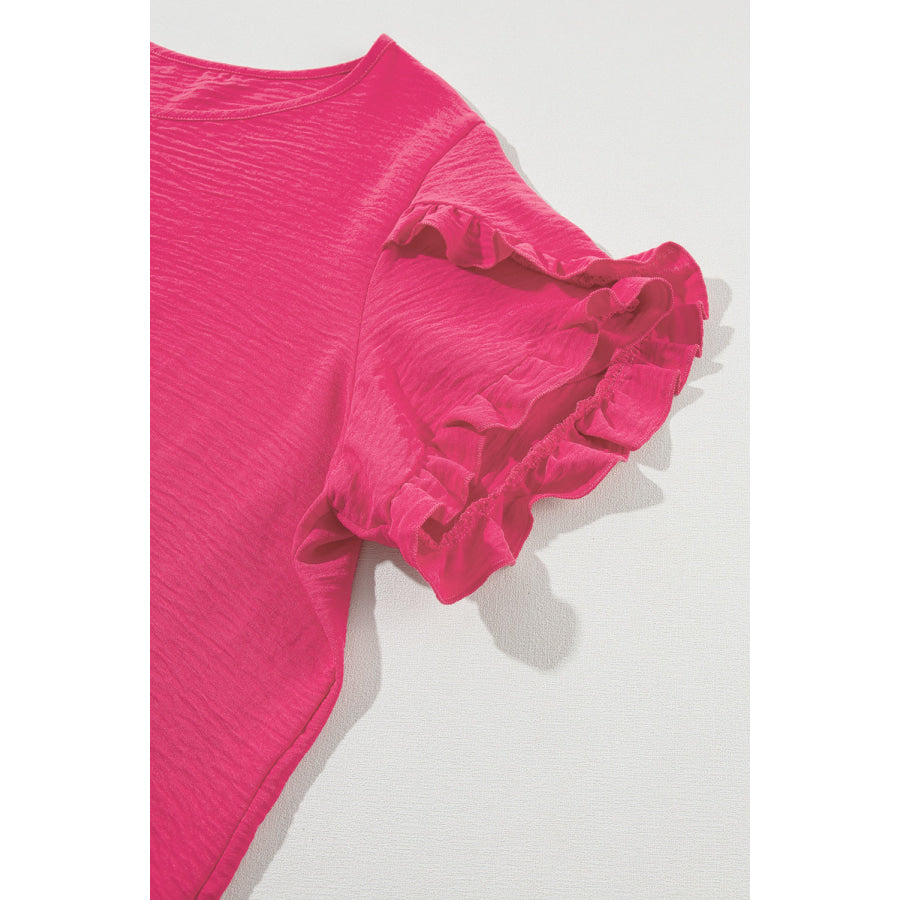 Bright Pink Ruffled Short Sleeve Plus Size Top Plus Size/Plus Size Tops/Plus Size Tops &amp; Tees